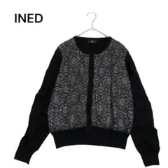 イネド☆INEDクルーネックカーディガンMカシミヤアンゴラ混フロントボタン