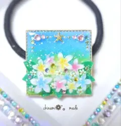 レジンヘアゴム プルメリアJEWEL スクエア