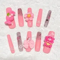 ネイルチップ♡ハンドメイド♡ギャル♡GAL♡平成♡ごてごて♡ピンク♡キラキラ