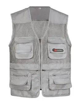 新品/匿名/メンズ メッシュベスト Vネック アウトドア 多ポケット L位グレー