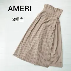 アメリ 巻きスカート風ハイウエストロングスカート ベージュ ストライプ