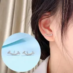 V字型 レディース ピアス シルバー ストーン おしゃれ シンプル 韓国 両耳