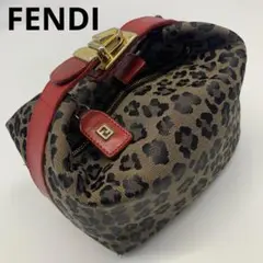 【美品✨希少】フェンディ バニティ ポーチ ハンドバッグ ロック金具 レオパード