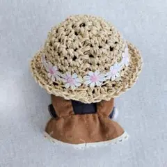 10センチぬい　麦わら帽子（くま笹和紙・ピンク花テープ付き）