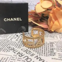 CHANEL シャネル ロゴ ラインストーン バングル ブレスレット ゴールド