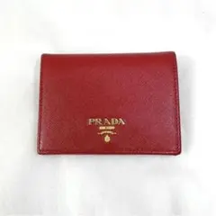 プラダ サフィアーノレザー 二つ折り財布 レッド ゴールド金具 ミニウォレット