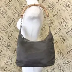 グッチ バンブー ショルダー ハンド バッグ ナイロン レザー 茶 EH243