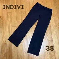 INDIVI こげ茶 センタープレス レディースパンツ 38 美品