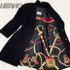 極美品✨ ヘルノ ロングコート カシミヤ混 シルク100 裏地総柄 黒 肩パッド
