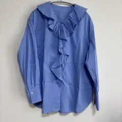 サイズ38 (M)フリル付き青長袖シャツ