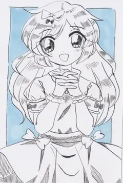 ドローイング 女の子 アナログイラスト 青