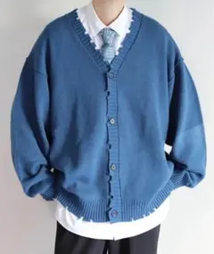 【美品】ダメージカーディガン/ブルー/Lサイズ【完売品】