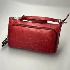 本革　ハンドバッグ　ショルダーバッグ　バラ柄　型押し　LEAVES　リーブス