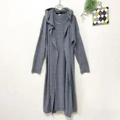 【ジーユー】 フード付き ロングカーディガン 薄手 長袖 冷房対策 グレー XL