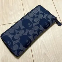 値下げ中★BAPE COACH ★折り財布　ネイビー★ レザー BAPE COACH ☆折り財布 ネイビー☆ レザー （COACHの財布・小物