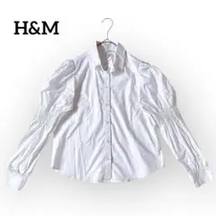 美品◆H&M ギャザー パワーショルダーパフスリーブシャツ 【XS】長袖　タグ付