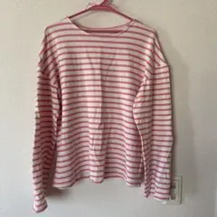 eos ピンクと白のストライプ長袖Tシャツ