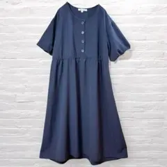 マタニティー ロング ワンピース M ネイビー 産前産後 ゆったり シンプル