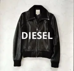 希少 DIESEL レザージャケット リブニット 切り替え 後ろロゴ 羊革