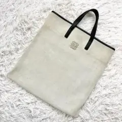 美品 ロエベ ハンドバッグ スエード アナグラム A4サイズ グレー 型押し