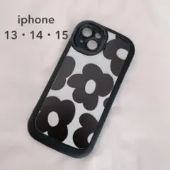 新品 iphone14ケース スマホケース 花柄 ソフト ブラック