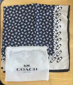 【即購入可能】COACH コーチ　ブルー　スカーフ　巾着付き