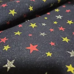 星柄ラメ入りストレッチデニム生地 ネイビー