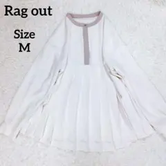 Rag out オフホワイト　バイカラー　バンドカラープリーツAラインシャツ　M