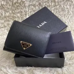 未使用✨PRADA プラダ コンパクトウォレット レザー ブラック 保存箱付き