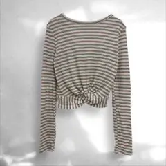 USA製　クロップドプルオーバー　ドレープ裾長袖 Tシャツ　カットソーM（C3