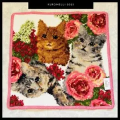 【未使用】猫とバラの刺繍ハンカチ Petit アメリカンショートヘア 日本製