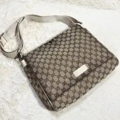 GUCCI ショルダーバッグ GG柄 キャンバス 総柄 ブラウン レザー