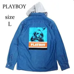 PLAYBOY プレイボーイ フード付 デニムシャツ バックプリント L