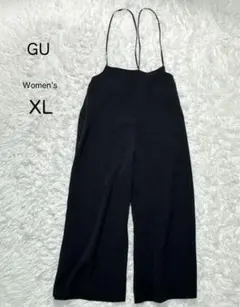 【GU】キャミサロペット 黒 ワイドパンツ オールインワン XL 大きめ 涼しい