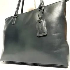 美品✨マザーハウス トートバッグ アンティークスリム グリーン オールレザー