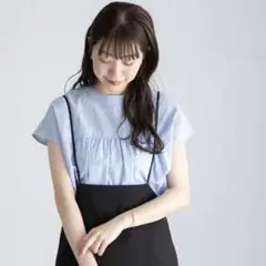 バンドカラーコットンレースシャツ　サニーレーベル　sonnylabel 水色