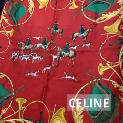CELINE セリーヌ シルク 絹 スカーフ レッド 赤