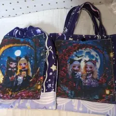 巾着袋とミニバックパネル女の子と猫ハンドメイド