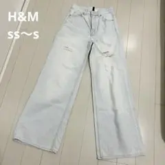 エイチアンドエム ライトブルー ダメージ バギーデニム