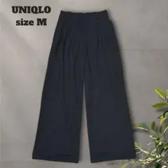 UNIQLO イージーワイドパンツ【M】ピンストライプ 体型カバー ストレッチ