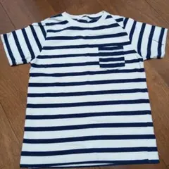 130cm 白と紺のストライプ Tシャツ