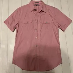 バナナリパブリック　半袖シャツ　レッド　細かいチェック柄