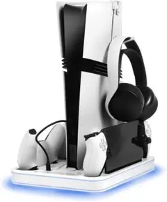 PS5冷却スタンド縦置き 全モデル対応 コントローラー3台同時充電 (ホワイト)
