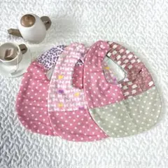 ハンドメイド6重スタイ3枚セット○スタイよだれかけ○babyピンク系○送料込