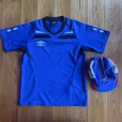 アンブロ　umbro 青 Vネック サッカーウェア キャップ セット　140