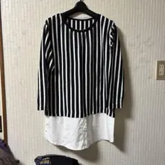 縦縞長袖異素材使いチュニック (新品未使用)