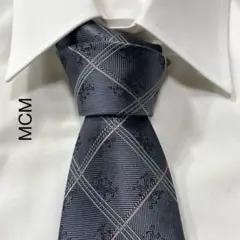 TG2710 MCM エムシーエム ロゴ チェック ジャガード シルク ネクタイ