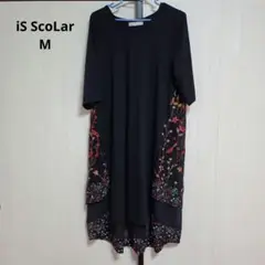 【即日発送可】iS ScoLar ブラック フラワー柄 ワンピース 半袖 M