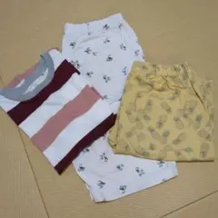 ストライプ柄トップスとパイナップル柄ショートパンツセット
