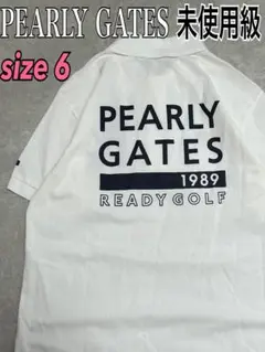 未使用級 PEARLY GATES ポロシャツ メンズ 6ホワイト 鹿の子 半袖